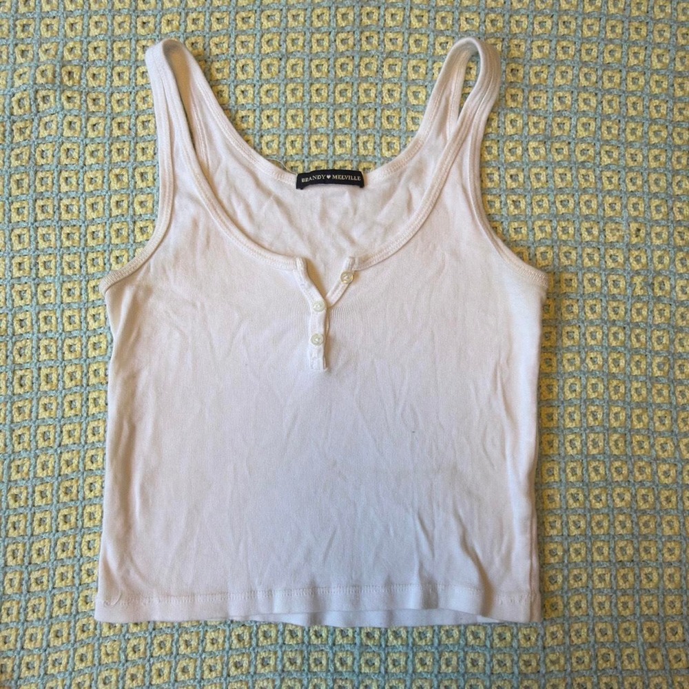 Brandy Melville White Cotton Cropped Henley Tank Top Made in Italy XS S